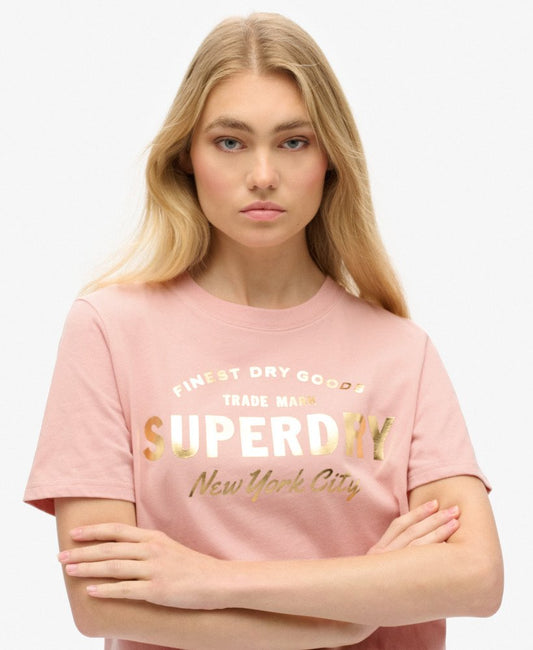 Luxe Metallic Logo Relaxed Tee | Blush Pink