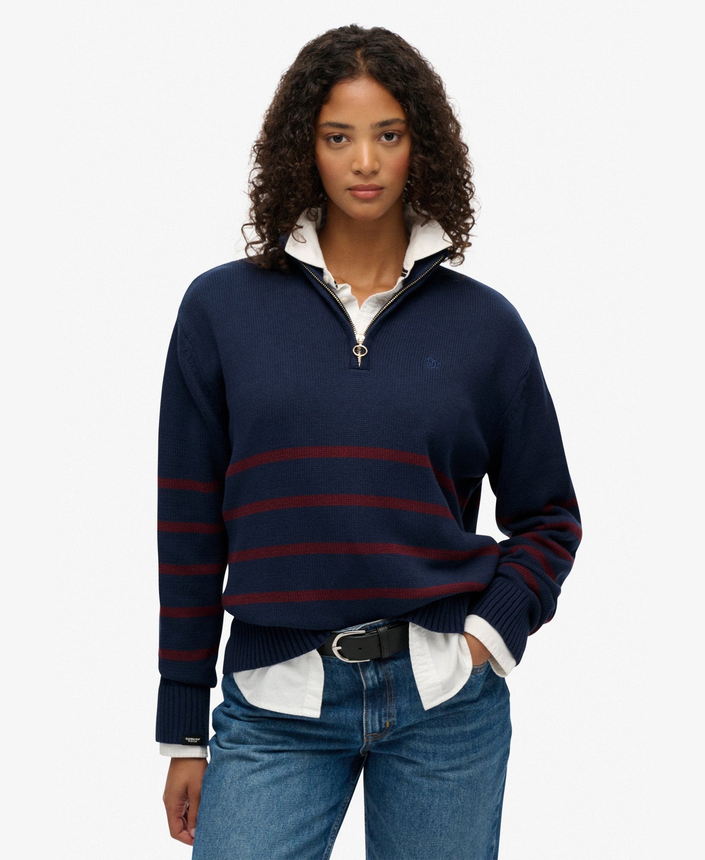 Cotton Half Zip Knit | Richest Navy Port Stripe