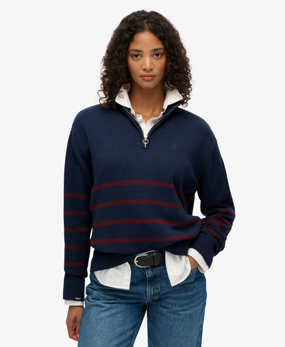 Cotton Half Zip Knit | Richest Navy Port Stripe