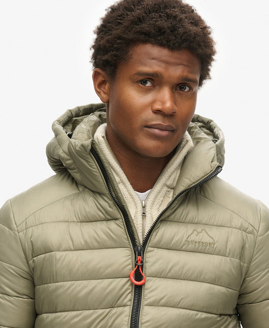 Hooded Fuji Sport Padded Slim Fit Jacket | Light Khaki Green