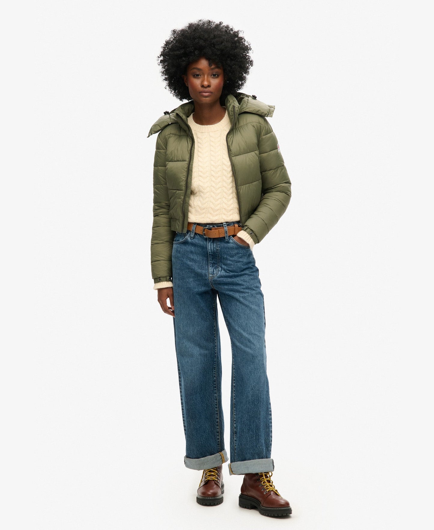 Crop Hooded Fuji | Dusty Olive Green