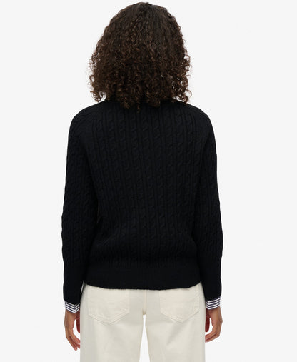 Brushed Cable Half Zip Knit | Black