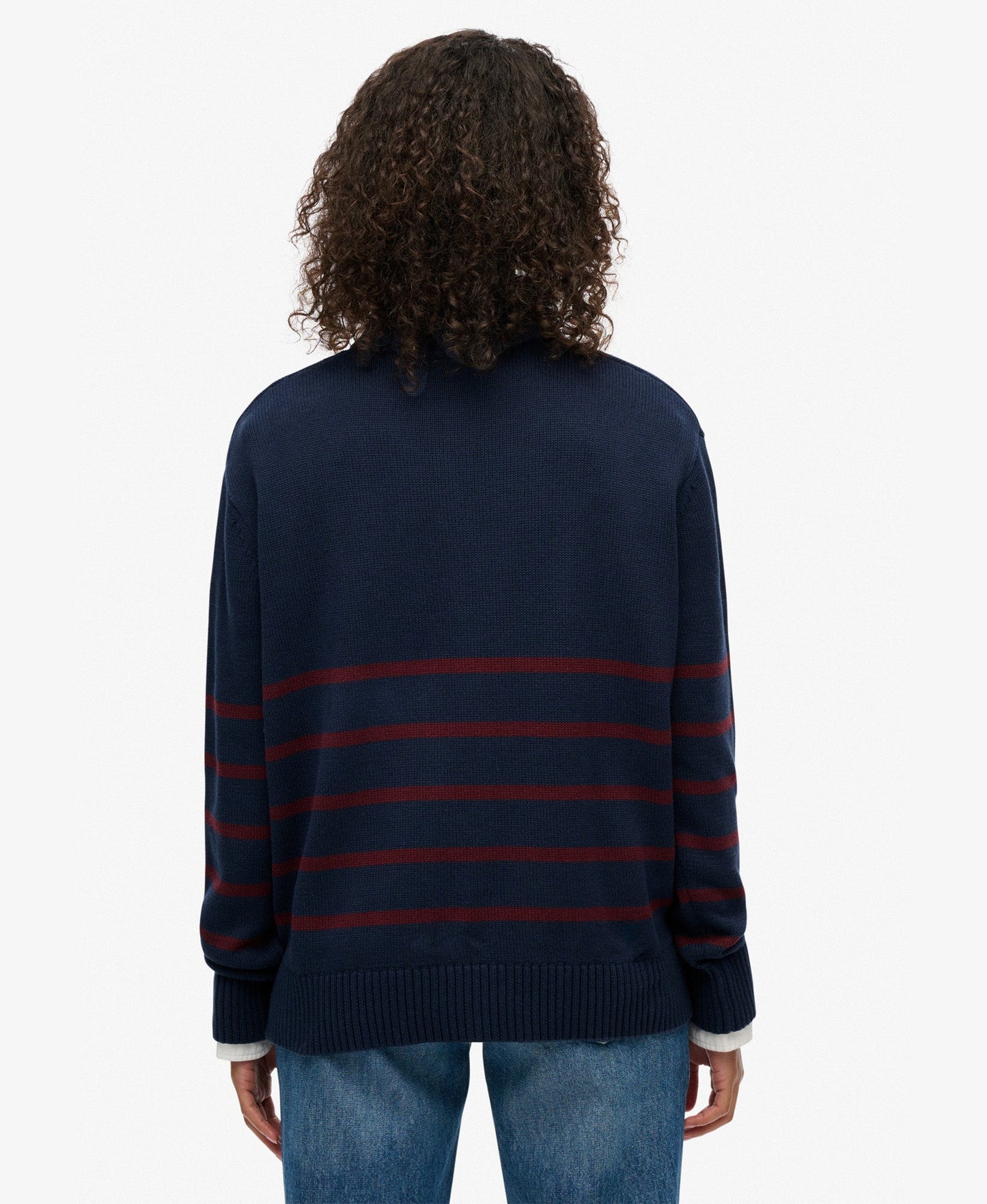 Cotton Half Zip Knit | Richest Navy Port Stripe