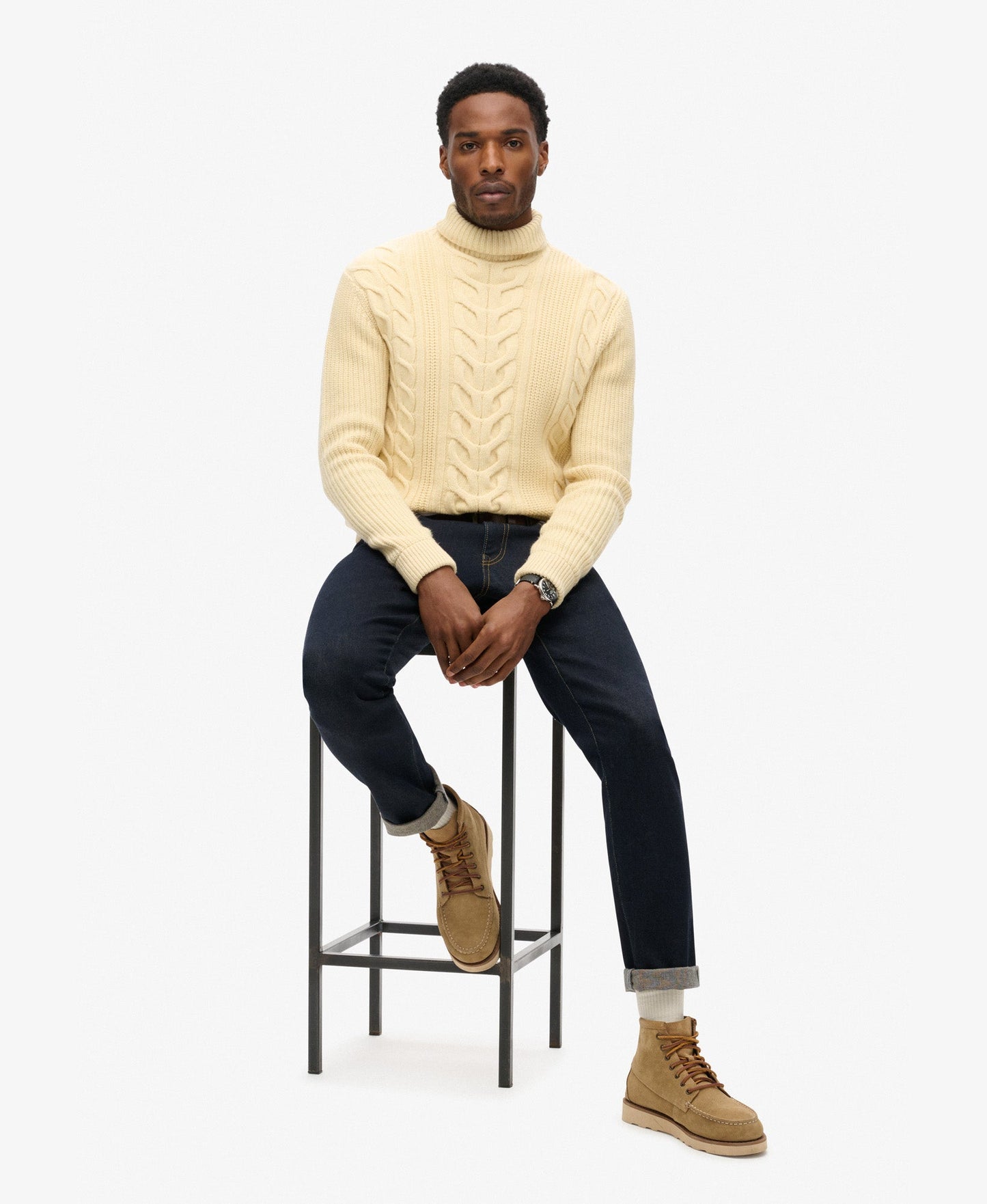 Merchant Cable Roll Neck | Off White