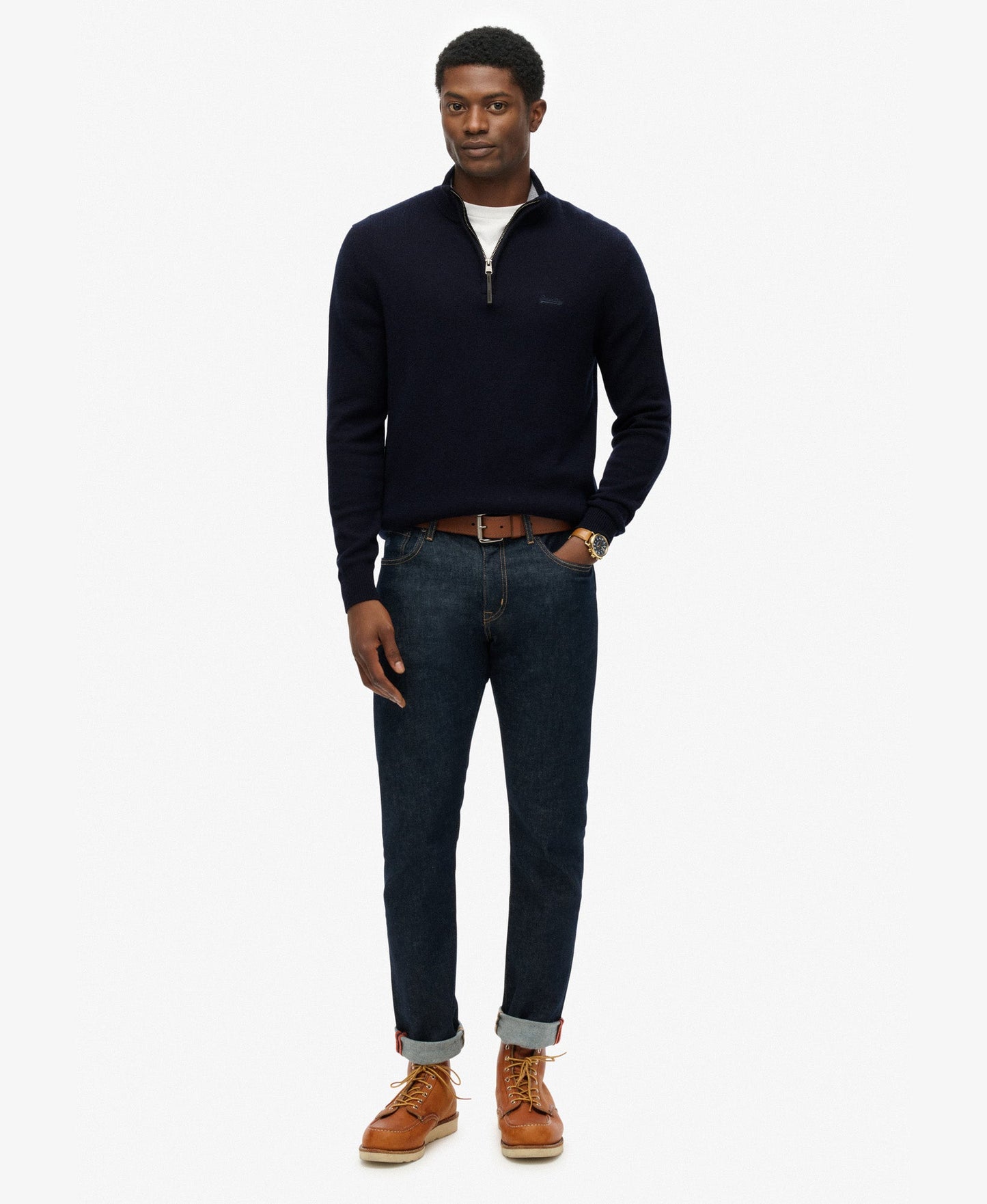 Wool Blend Half Zip Slim Fit Jumper | Charred Navy Marle