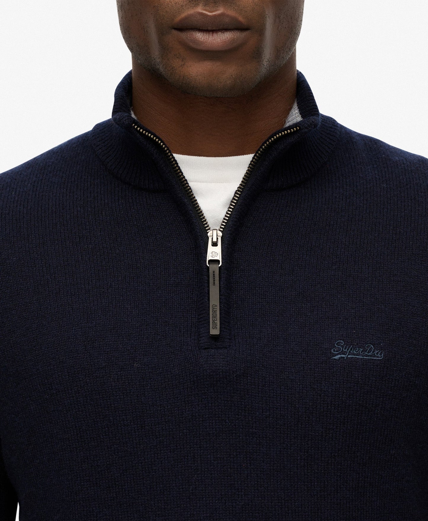 Wool Blend Half Zip Slim Fit Jumper | Charred Navy Marle