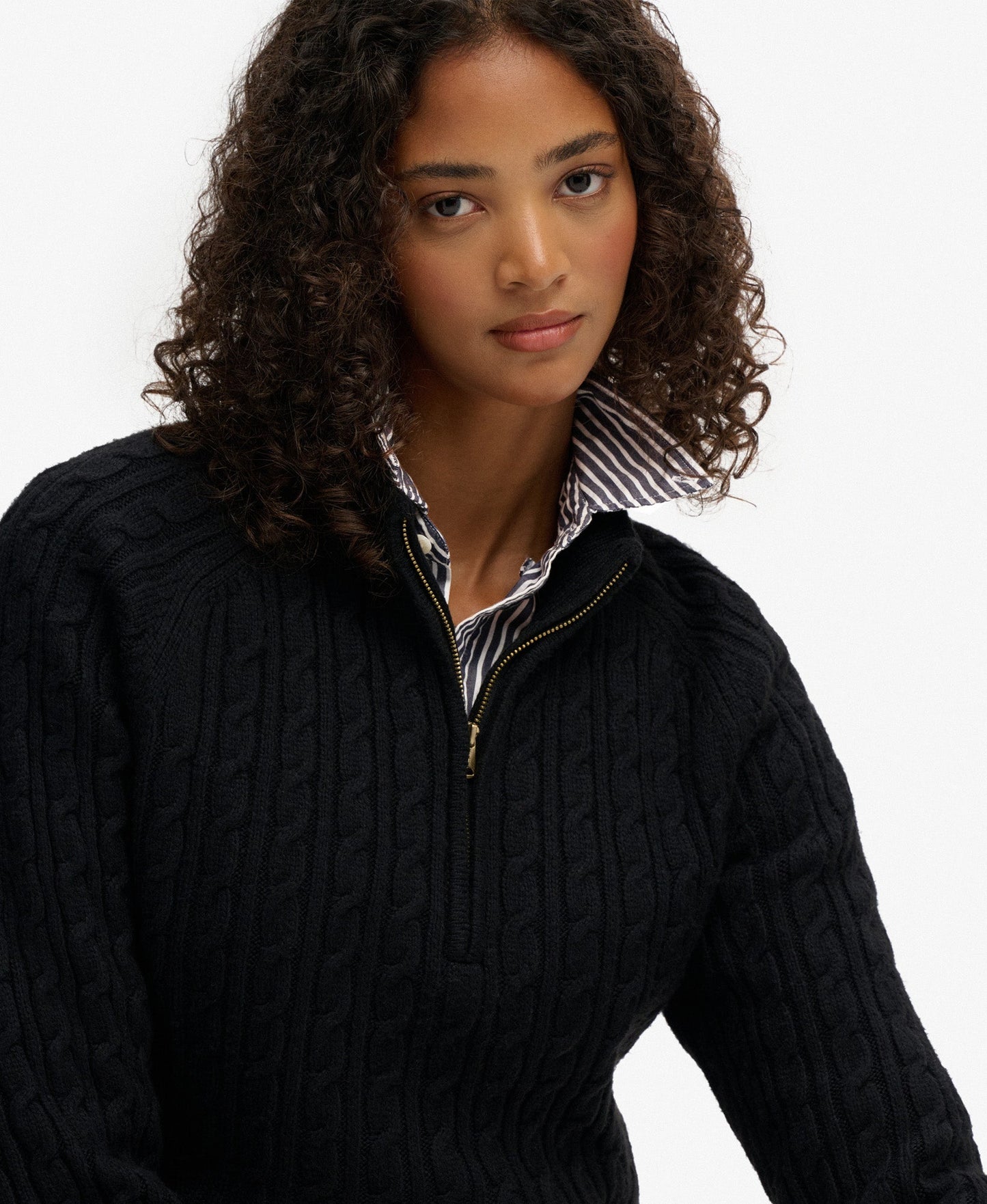 Brushed Cable Half Zip Knit | Black