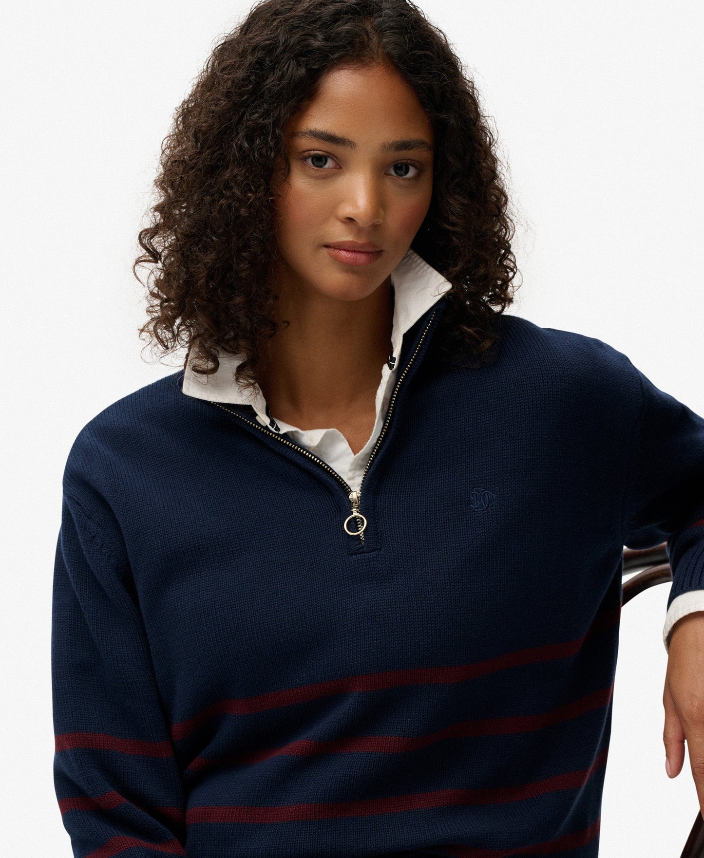 Cotton Half Zip Knit | Richest Navy Port Stripe