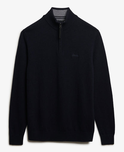 Wool Blend Half Zip Slim Fit Jumper | Charred Navy Marle